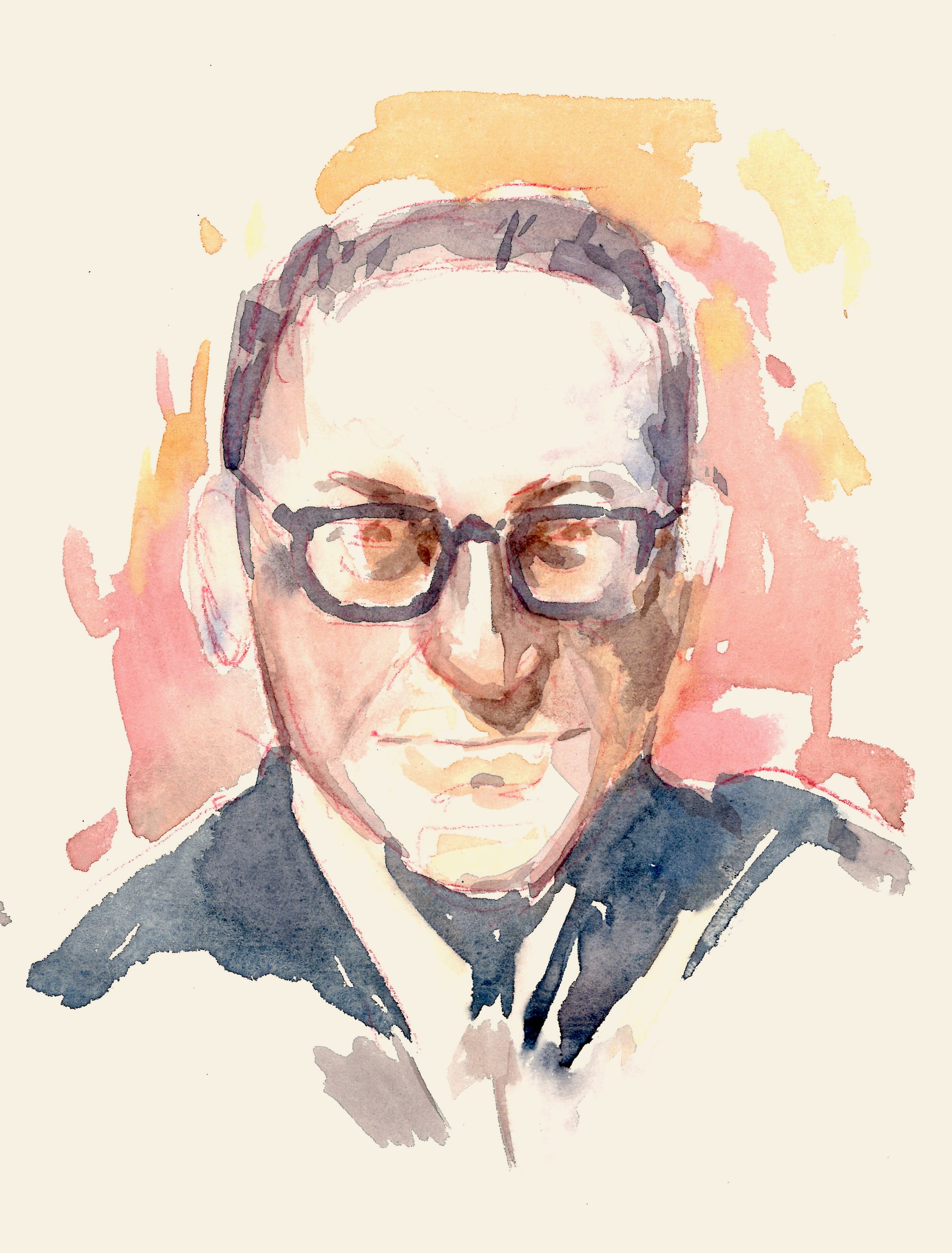 Aquarelle du portrait d'Osvaldo Pugliese, par Léo Gouvert